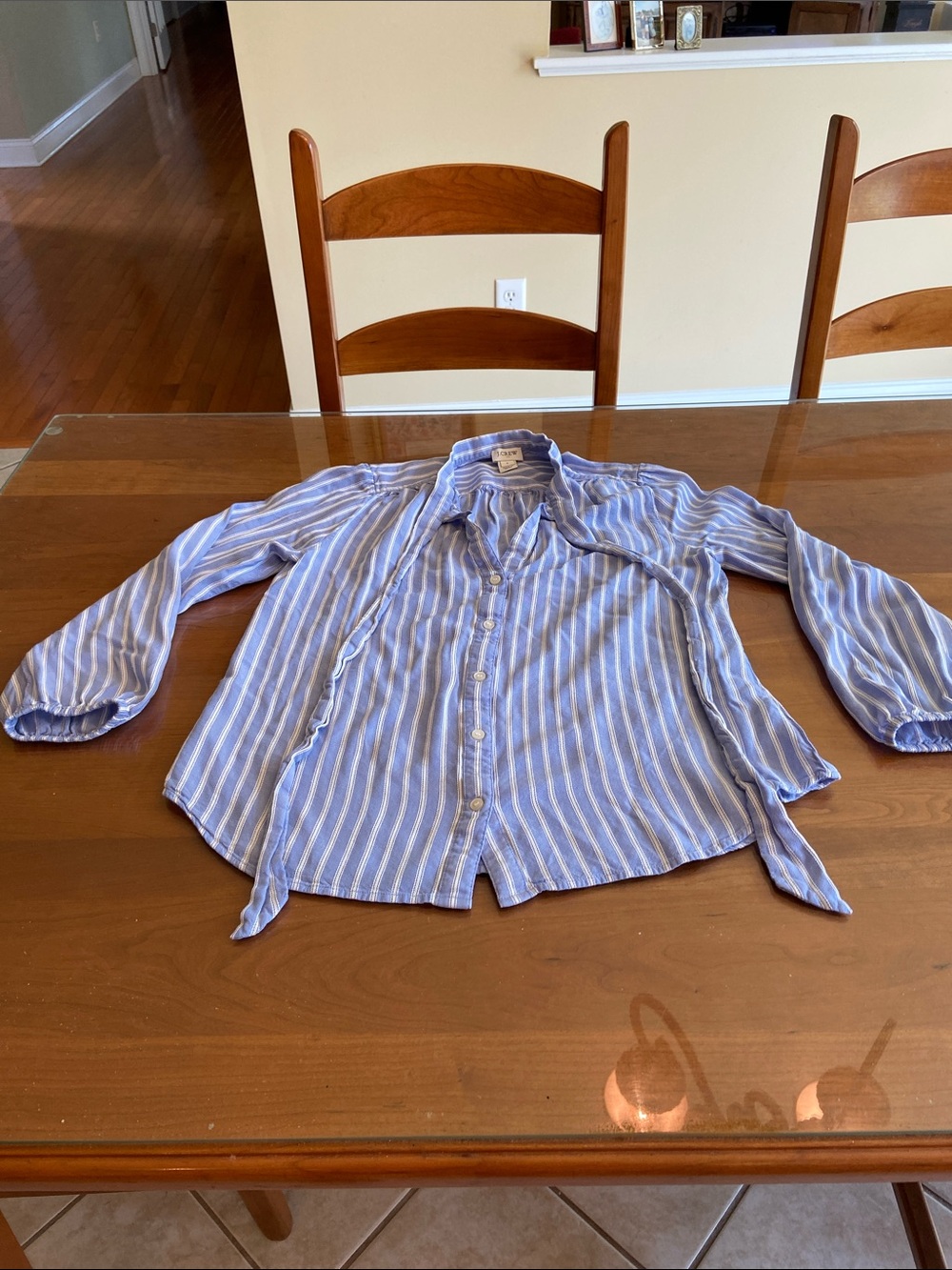 J. Crew Light Blue & White Striped Button-Down Shirt. Size Small.